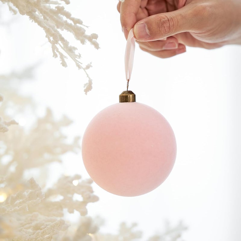 DN DECONATION 9PCS Christmas Tree Ball Decorations, Pink Velvet Ornaments Set, 3.14” Plastic Christmas Ball for Tree Home Holiday Party Decor Winter Hanging Decorations Xmas Gifts Indoor - Image 2